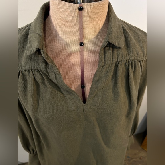 Frame Linen Blend Minimalist Popover Top Faded Militia Green size XS - Picture 9 of 10